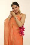 Shop_Charu Makkar_Orange Chanderi, Organza Embroidery Round Neck Kurta Gharara Set 