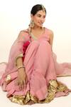 Charu Makkar_Pink Chanderi, Organza Embroidery, Sequins Round Rosepink Kurta Gharara Set _at_Aza_Fashions
