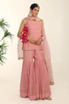 Shop_Charu Makkar_Pink Chanderi, Organza Embroidery, Sequins Round Rosepink Kurta Gharara Set 