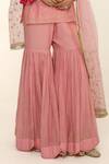 Charu Makkar_Pink Chanderi, Organza Embroidery, Sequins Round Rosepink Kurta Gharara Set _Online