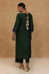 Shop_Charu Makkar_Green Silk, Chanderi, Cotton Embroidery V-neck Royal And Navy Blue Kurta Pant Set _at_Aza_Fashions