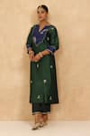 Buy_Charu Makkar_Green Silk, Chanderi, Cotton Embroidery V-neck Royal And Navy Blue Kurta Pant Set 