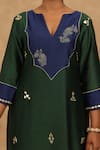 Shop_Charu Makkar_Green Silk, Chanderi, Cotton Embroidery V-neck Royal And Navy Blue Kurta Pant Set 