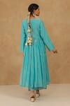 Shop_Charu Makkar_Teal Chanderi, Muslin, Cotton Embroidery Round Neck Anarkali Set _at_Aza_Fashions