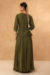Shop_Charu Makkar_Olive Green Muslin Embroidery V-neck Kurta And Flared Pant Set _at_Aza_Fashions