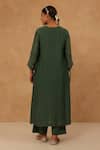 Shop_Charu Makkar_Olive Green Chanderi, Cotton Embroidery Round Neck Kurta And Pant Set _at_Aza_Fashions