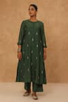 Buy_Charu Makkar_Olive Green Chanderi, Cotton Embroidery Round Neck Kurta And Pant Set _Online_at_Aza_Fashions