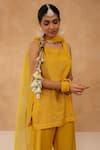 Charu Makkar_Mustard Chanderi, Tissue, Organza Embroidery Round Neck Kurta Set _Online_at_Aza_Fashions