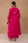 Shop_Charu Makkar_Red Chanderi Embroidery V-neck Rani Kurta And Pant Set _at_Aza_Fashions
