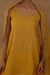Charu Makkar_Aqua Chanderi, Organza, Tissue Sequins, Embroidery Round Mustard Kurta Set _Online_at_Aza_Fashions