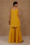 Shop_Charu Makkar_Aqua Chanderi, Organza, Tissue Sequins, Embroidery Round Mustard Kurta Set _at_Aza_Fashions