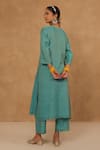 Shop_Charu Makkar_Teal Chanderi, Tissue, Cotton Sequins, Embroidery Round Neck Kurta And Pant Set _at_Aza_Fashions