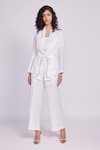 Buy_Dev And Viv_White Linen Open Neck Designer Jacket Set _at_Aza_Fashions