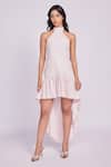 Buy_Dev And Viv_Pink Cotton Ruffles Halter Neck Blush Dress _at_Aza_Fashions