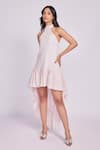 Dev And Viv_Pink Cotton Ruffles Halter Neck Blush Dress _Online_at_Aza_Fashions
