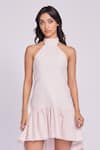 Shop_Dev And Viv_Pink Cotton Ruffles Halter Neck Blush Dress _Online_at_Aza_Fashions