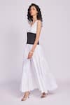 Dev And Viv_White Cotton V-neck Black And Designer Dress _Online_at_Aza_Fashions