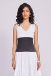 Buy_Dev And Viv_White Cotton V-neck Black And Designer Dress _Online_at_Aza_Fashions