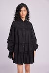 Dev And Viv_Black Cotton Collared Ruffled Designer Dress _Online_at_Aza_Fashions