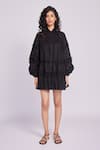 Buy_Dev And Viv_Black Cotton Collared Ruffled Designer Dress _at_Aza_Fashions