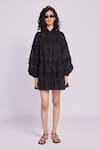 Shop_Dev And Viv_Black Cotton Collared Ruffled Designer Dress _at_Aza_Fashions