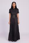 Shop_Dev And Viv_Black Cotton Buckles Collared Maxi Dress With Belt _at_Aza_Fashions