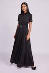 Buy_Dev And Viv_Black Cotton Buckles Collared Maxi Dress With Belt _at_Aza_Fashions