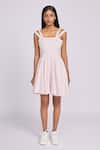 Buy_Dev And Viv_Blush Cotton Square Neck Dress With Strappy Design _at_Aza_Fashions