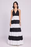 Buy_Dev And Viv_Black Cotton Halter Neck Striped Maxi Dress _at_Aza_Fashions