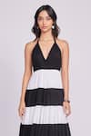 Buy_Dev And Viv_Black Cotton Halter Neck Striped Maxi Dress _Online_at_Aza_Fashions