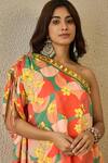 Label Nitika_Orange Modal, Satin Embroidery Asymmetric Floral Print One-shoulder Dress _Online_at_Aza_Fashions