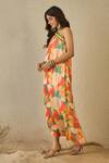 Buy_Label Nitika_Orange Modal, Satin Embroidery Asymmetric Floral Print One-shoulder Dress _Online_at_Aza_Fashions
