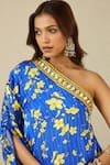 Buy_Label Nitika_Blue Modal, Satin Beads One Shoulder Royal Floral Print Designer Dress _Online_at_Aza_Fashions