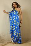 Shop_Label Nitika_Blue Modal, Satin Beads One Shoulder Royal Floral Print Designer Dress _Online_at_Aza_Fashions
