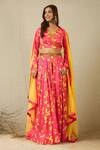 Buy_Label Nitika_Fuchsia Modal, Satin, Net Embroidery V-neck Fuschia Floral Print Lehenga Set _at_Aza_Fashions
