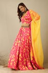Buy_Label Nitika_Fuchsia Modal, Satin, Net Embroidery V-neck Fuschia Floral Print Lehenga Set 