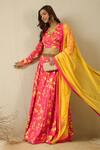 Label Nitika_Fuchsia Modal, Satin, Net Embroidery V-neck Fuschia Floral Print Lehenga Set _Online