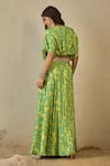 Shop_Label Nitika_Green Modal, Satin Embroidery, Buckles Open Neck Floral Print Lehenga Set _at_Aza_Fashions