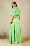 Label Nitika_Green Modal, Satin V-neck Floral Print Lehenga Set _Online_at_Aza_Fashions