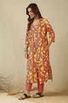 Shop_Label Nitika_Black Cotton Embroidery V-neck Floral Printed Kurta And Pant Set _Online_at_Aza_Fashions