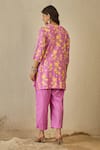 Shop_Label Nitika_Purple Cotton Embroidery V-neck Floral Print Kurta And Striped Pant Set _at_Aza_Fashions