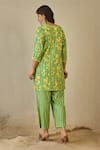 Shop_Label Nitika_Green Cotton Embroidery V-neck And Yellow Striped Kurta Pant Set _at_Aza_Fashions