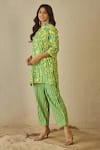 Label Nitika_Green Cotton Embroidery V-neck And Yellow Striped Kurta Pant Set _at_Aza_Fashions