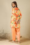 Shop_Label Nitika_Orange Cotton Split V-neck Printed Kurta And Pant Set _at_Aza_Fashions