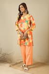 Buy_Label Nitika_Orange Cotton Split V-neck Printed Kurta And Pant Set 