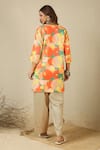 Shop_Label Nitika_Orange Cotton Split V-neck Floral Print Kurta And Checkered Pant Set _at_Aza_Fashions