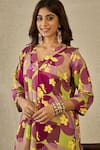 Label Nitika_Purple Cotton Split V-neck Floral Print Kurta And Pant Set _Online_at_Aza_Fashions