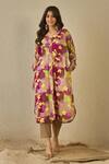 Buy_Label Nitika_Purple Cotton V-neck Floral Print Kurta And Pant Set _at_Aza_Fashions