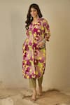 Shop_Label Nitika_Purple Cotton V-neck Floral Print Kurta And Pant Set 