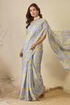Buy_Label Nitika_Blue Satin, Georgette Floral Print Saree Set _Online_at_Aza_Fashions